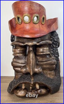 Hand Carved & Signed Large Wooden Bearded Man 19 Wall Art Steampunk Nautical