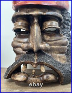Hand Carved & Signed Large Wooden Bearded Man 19 Wall Art Steampunk Nautical