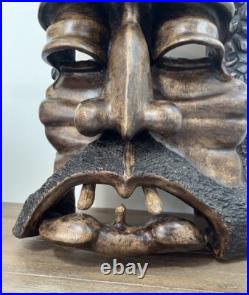 Hand Carved & Signed Large Wooden Bearded Man 19 Wall Art Steampunk Nautical