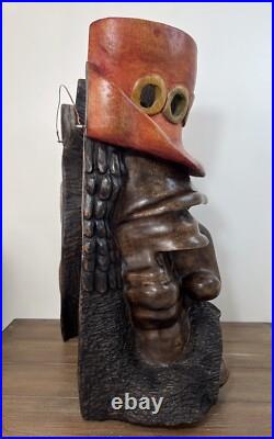 Hand Carved & Signed Large Wooden Bearded Man 19 Wall Art Steampunk Nautical