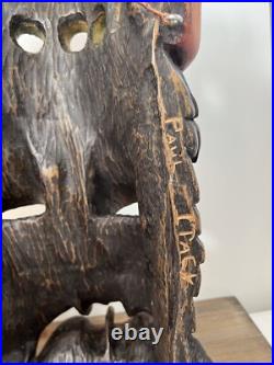 Hand Carved & Signed Large Wooden Bearded Man 19 Wall Art Steampunk Nautical