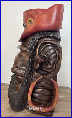 Hand Carved & Signed Large Wooden Bearded Man 19 Wall Art Steampunk Nautical
