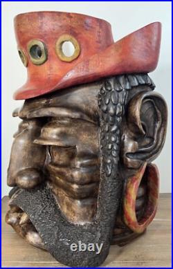 Hand Carved & Signed Large Wooden Bearded Man 19 Wall Art Steampunk Nautical