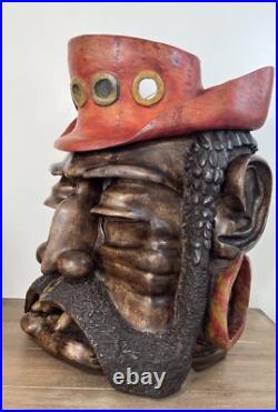 Hand Carved & Signed Large Wooden Bearded Man 19 Wall Art Steampunk Nautical