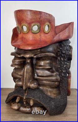 Hand Carved & Signed Large Wooden Bearded Man 19 Wall Art Steampunk Nautical