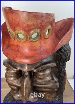 Hand Carved & Signed Large Wooden Bearded Man 19 Wall Art Steampunk Nautical