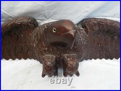 Hand Carved Signed Wooden Bald Flying Eagle Sculpture Wood Carving Harrington