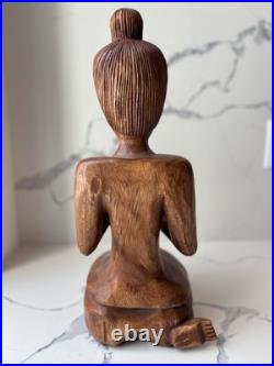 Hand Carved Teak Sawasdee Music Lady Statue, Thailand, Rare Vintage Asian Decor