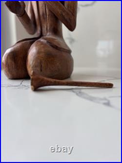 Hand Carved Teak Sawasdee Music Lady Statue, Thailand, Rare Vintage Asian Decor
