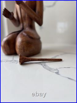 Hand Carved Teak Sawasdee Music Lady Statue, Thailand, Rare Vintage Asian Decor