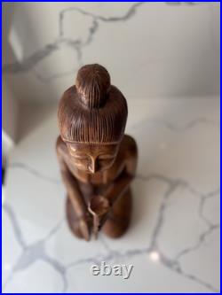Hand Carved Teak Sawasdee Music Lady Statue, Thailand, Rare Vintage Asian Decor