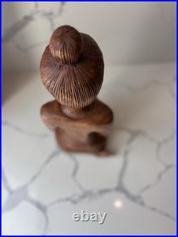 Hand Carved Teak Sawasdee Music Lady Statue, Thailand, Rare Vintage Asian Decor