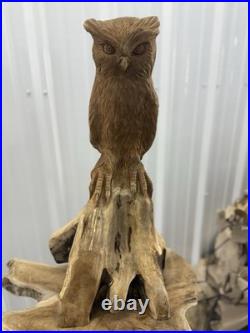 Hand Carved Teak Wood Owl Sculpture Statue Figurine Decor 32 Tall