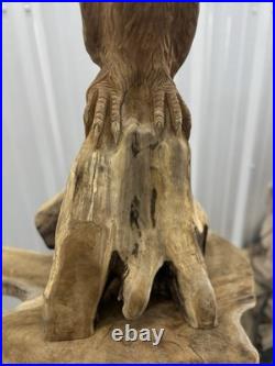 Hand Carved Teak Wood Owl Sculpture Statue Figurine Decor 32 Tall