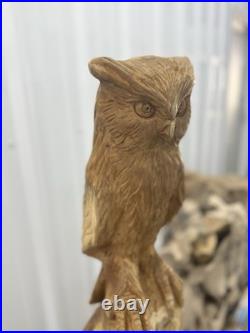 Hand Carved Teak Wood Owl Sculpture Statue Figurine Decor 32 Tall