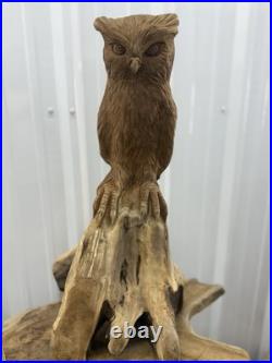 Hand Carved Teak Wood Owl Sculpture Statue Figurine Decor 32 Tall