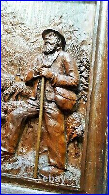 Hand Carved Wall Hanging Picture Solid Wood detailed German sheep herder