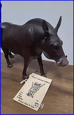 Hand Carved Wood African WARTHOG Rosewood Figure Signed 1985 Kenya