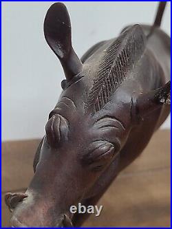 Hand Carved Wood African WARTHOG Rosewood Figure Signed 1985 Kenya