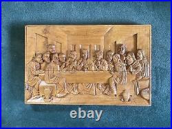 Hand Carved Wood Art The Last Supper Carving / Sculpture Board Vintage Jesus MCM