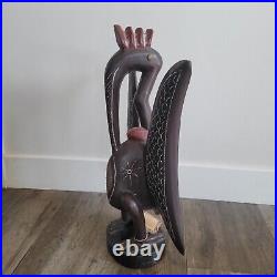 Hand Carved Wood & Bronze Kalao Bird Mali West African Fulani Art Sculpture 20