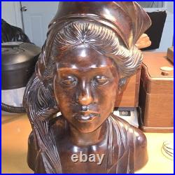 Hand Carved Wood Bust Sculpture of Balinese Women With Eyes Closed Singed W W