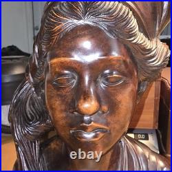 Hand Carved Wood Bust Sculpture of Balinese Women With Eyes Closed Singed W W