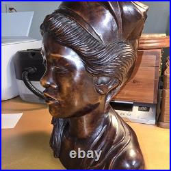 Hand Carved Wood Bust Sculpture of Balinese Women With Eyes Closed Singed W W