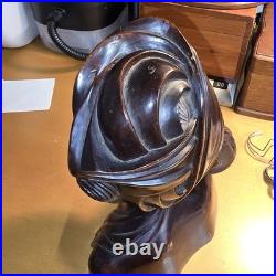 Hand Carved Wood Bust Sculpture of Balinese Women With Eyes Closed Singed W W