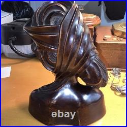 Hand Carved Wood Bust Sculpture of Balinese Women With Eyes Closed Singed W W
