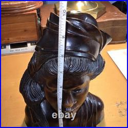Hand Carved Wood Bust Sculpture of Balinese Women With Eyes Closed Singed W W