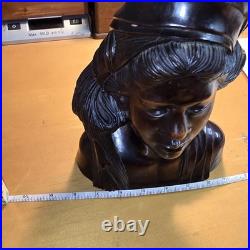 Hand Carved Wood Bust Sculpture of Balinese Women With Eyes Closed Singed W W