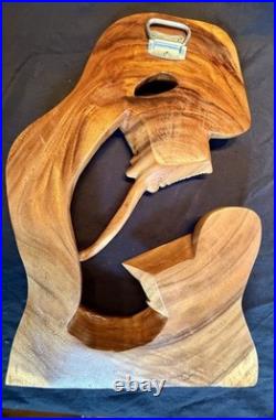 Hand Carved Wood Carving Wall Sculpture, Mom & Baby Sting Rays