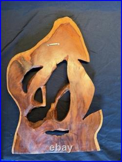 Hand Carved Wood Carving Wall Sculpture, Mom and Baby Whales Dancing