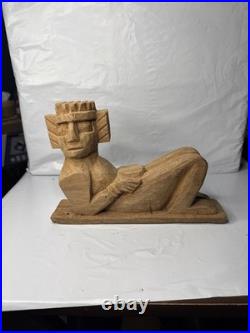 Hand Carved Wood Chac Mool Statue Mexican Aztec/Mayan God 9 1/2
