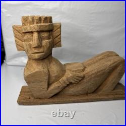 Hand Carved Wood Chac Mool Statue Mexican Aztec/Mayan God 9 1/2