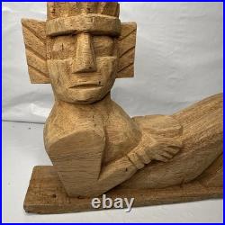 Hand Carved Wood Chac Mool Statue Mexican Aztec/Mayan God 9 1/2