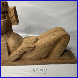 Hand Carved Wood Chac Mool Statue Mexican Aztec/Mayan God 9 1/2