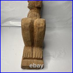 Hand Carved Wood Chac Mool Statue Mexican Aztec/Mayan God 9 1/2