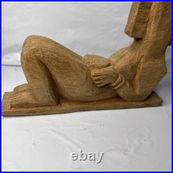 Hand Carved Wood Chac Mool Statue Mexican Aztec/Mayan God 9 1/2