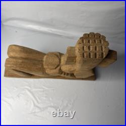 Hand Carved Wood Chac Mool Statue Mexican Aztec/Mayan God 9 1/2