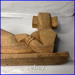 Hand Carved Wood Chac Mool Statue Mexican Aztec/Mayan God 9 1/2