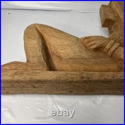 Hand Carved Wood Chac Mool Statue Mexican Aztec/Mayan God 9 1/2