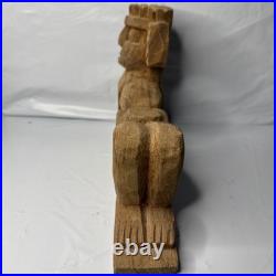 Hand Carved Wood Chac Mool Statue Mexican Aztec/Mayan God 9 1/2