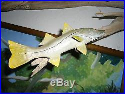 Hand Carved Wood Heron Snook Fish 40 Year Old Driftwood Sculpture Florida Keys
