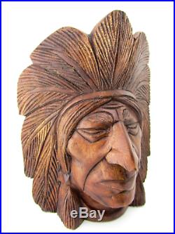 Hand Carved Wood Indian Head Chief Bust Tobacco Store Cigar Shop Sculpture 12