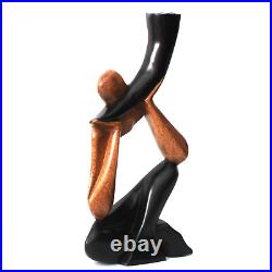 Hand Carved Wood Man with Horn Sculpture Figurine 15.25 T, Abstract Sculpture