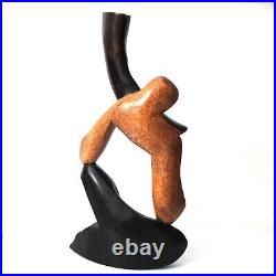 Hand Carved Wood Man with Horn Sculpture Figurine 15.25 T, Abstract Sculpture