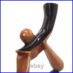 Hand Carved Wood Man with Horn Sculpture Figurine 15.25 T, Abstract Sculpture