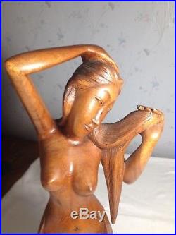 Hand Carved Wood Mermaid Goddess Sculpture Statue Bali Art 19 tall